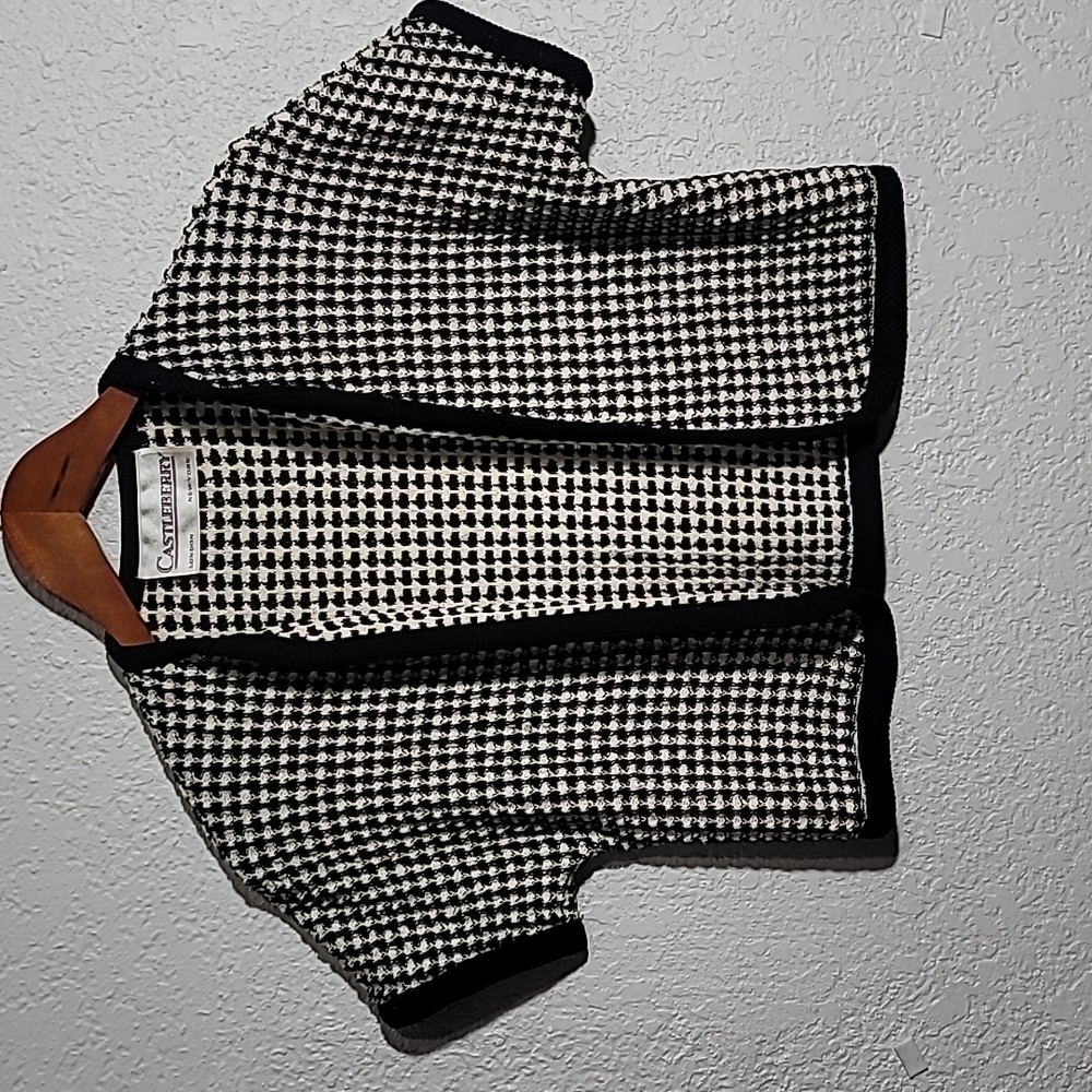 Vintage Castleberry Black & Ivory Checkered Short Sleeve Short Cadrigan Sz. S